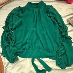 Green Ruffled long sleeved top